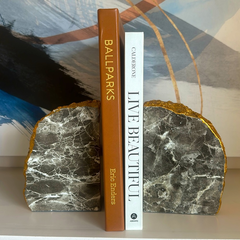 Gray and gold granite bookends